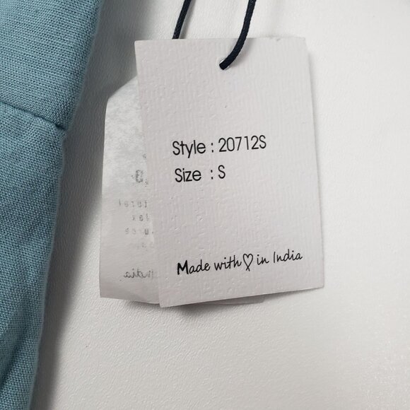 Japna Linen Blend Midi Dress Womens Small Blue Puff Sleeve Milkmaid Babydoll NWT - Picture 11 of 16